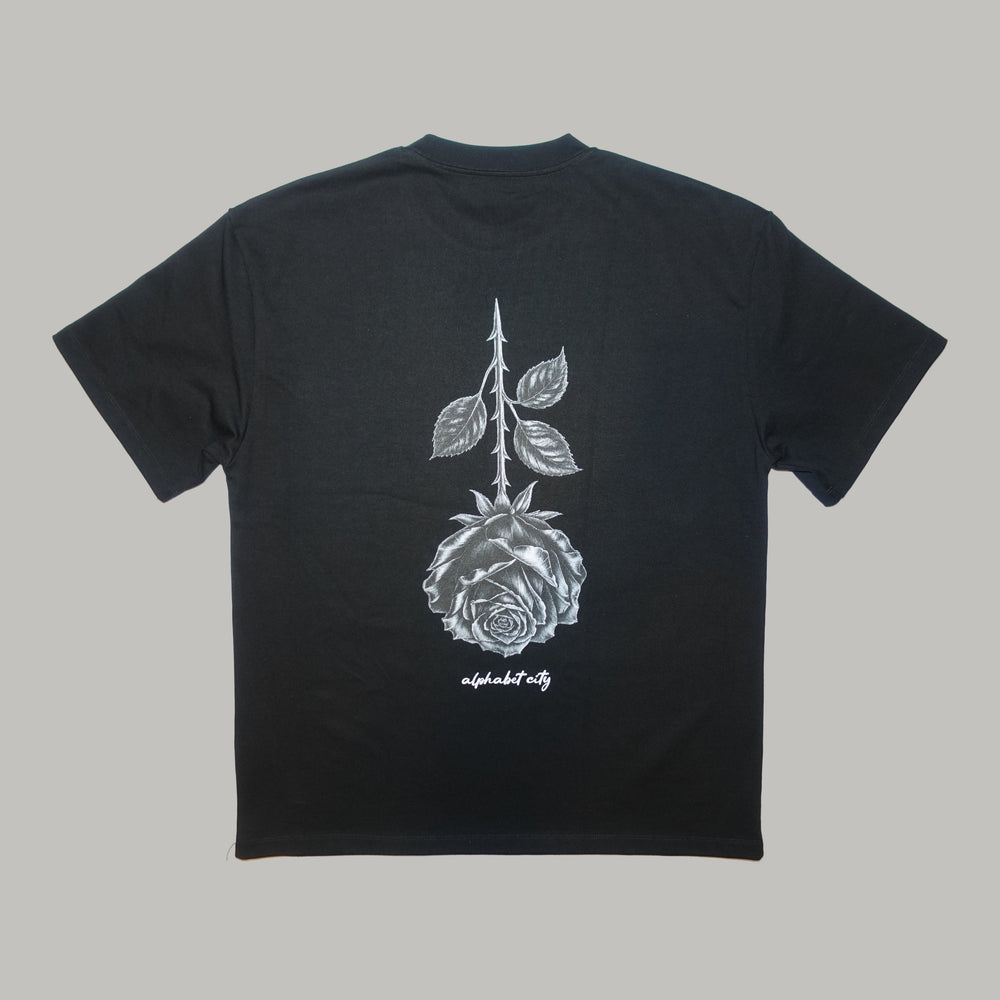 BLACK ROSE Tee actual garment, back view.