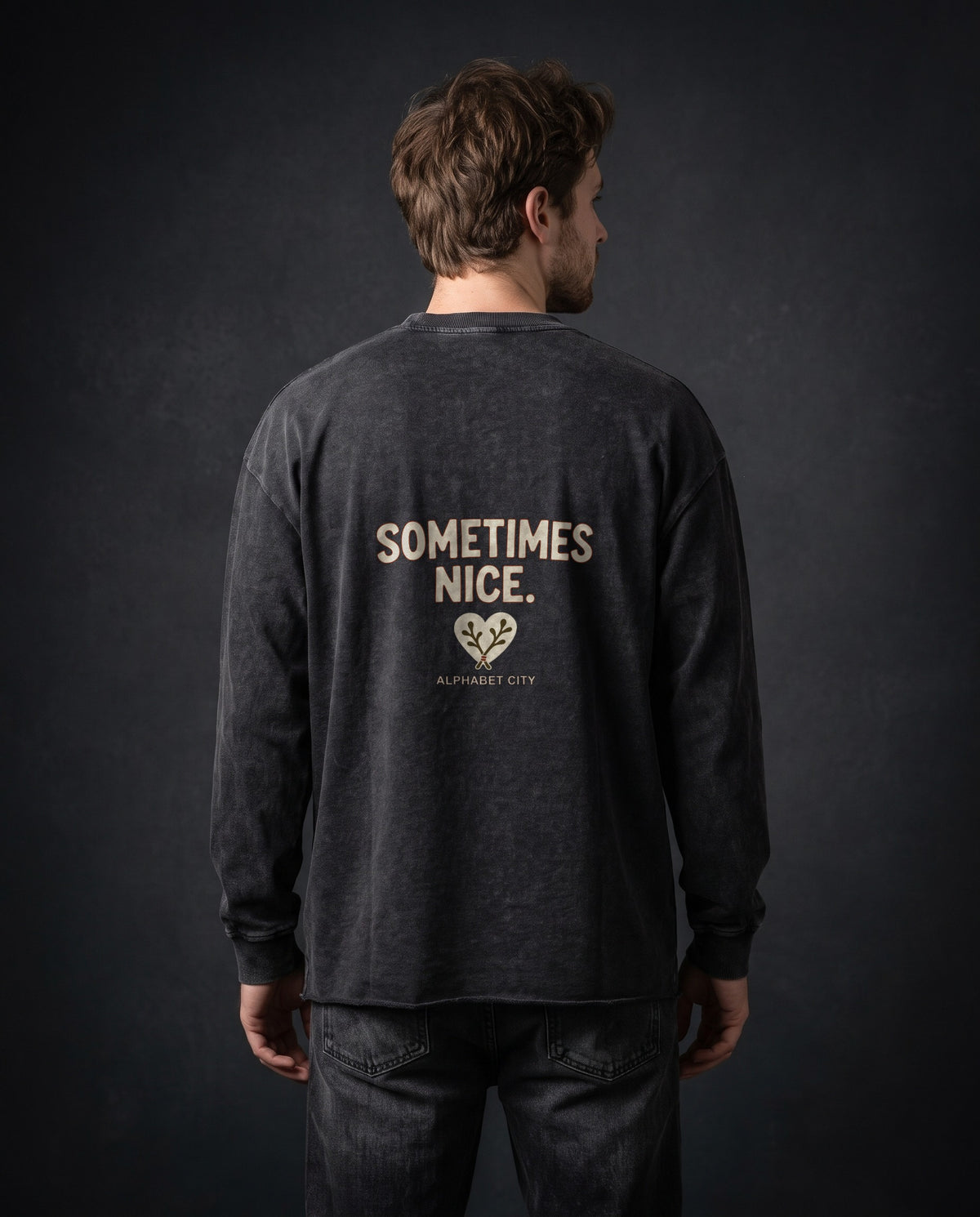 Model wearing the Good&Bad Long Sleeve Tee in Faded Black, back view