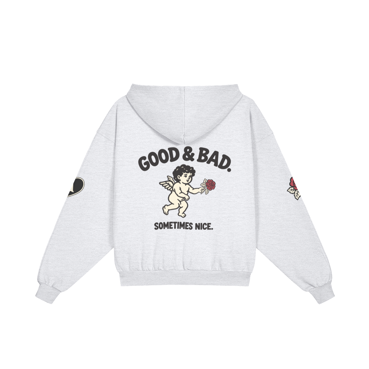 Good&Bad Zip Hoodie in Light Gray, back view