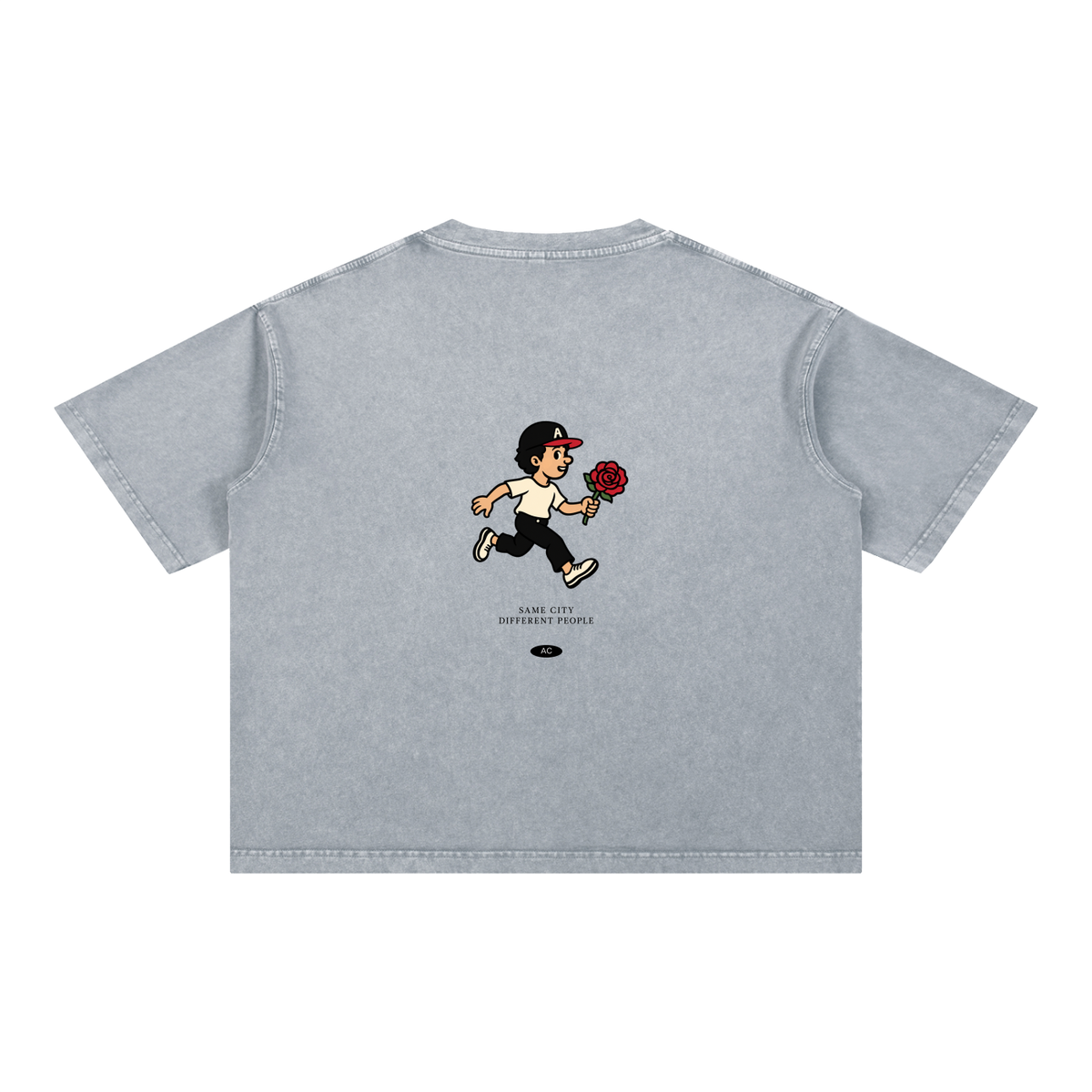 Rose Runner Washed Tee — back view digital mockup