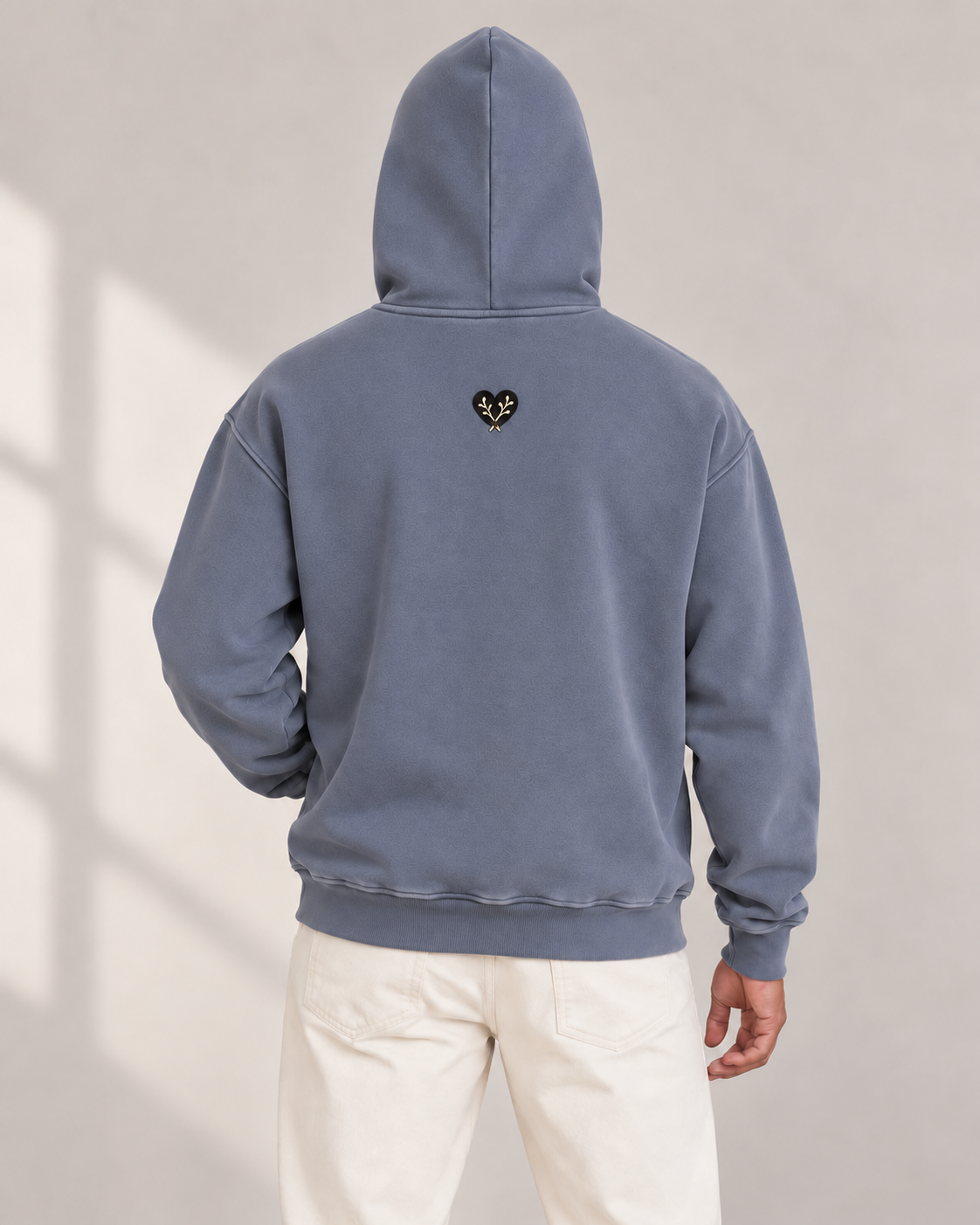 Heart Hoodie in Royal Blue — male back, AI-assisted digital mockup