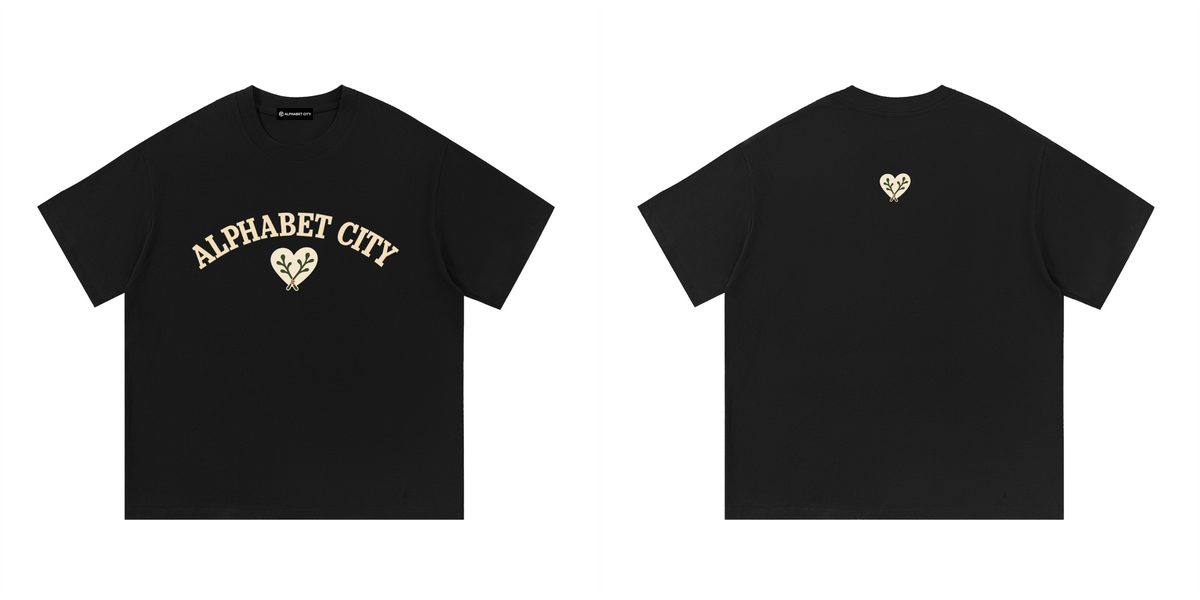 Heart Tee in Black — front and back digital product mockup