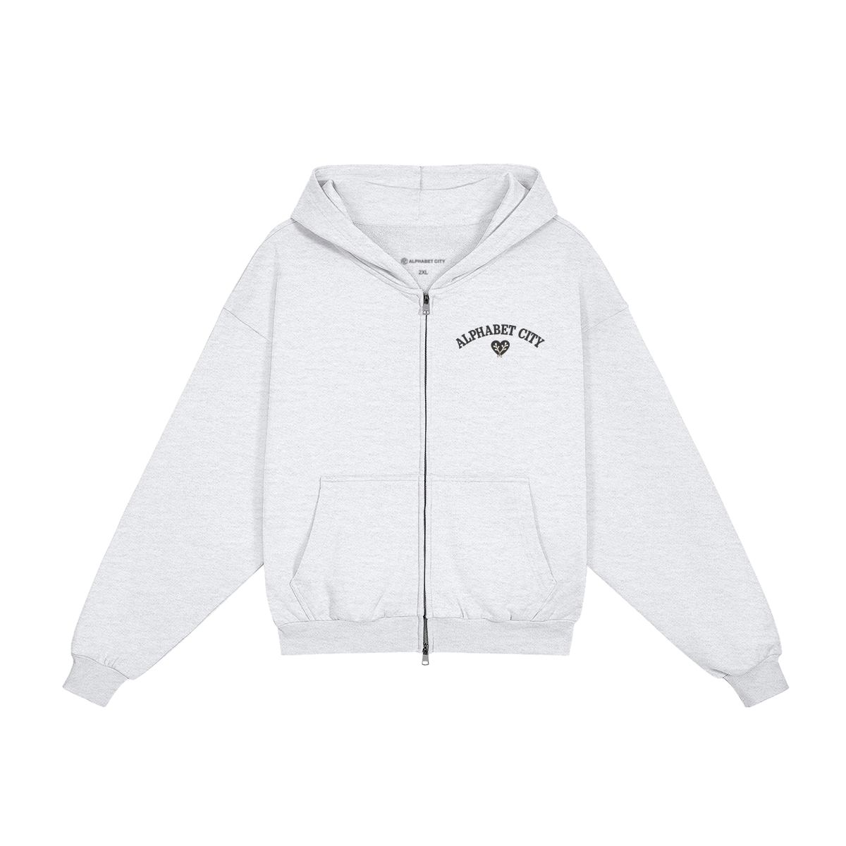 Heart Zip Hoodie in Light Gray, front view