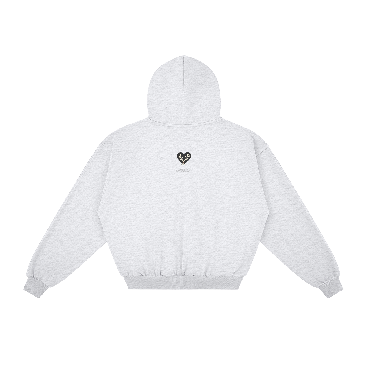 Heart Zip Hoodie in Light Gray, back, angled view