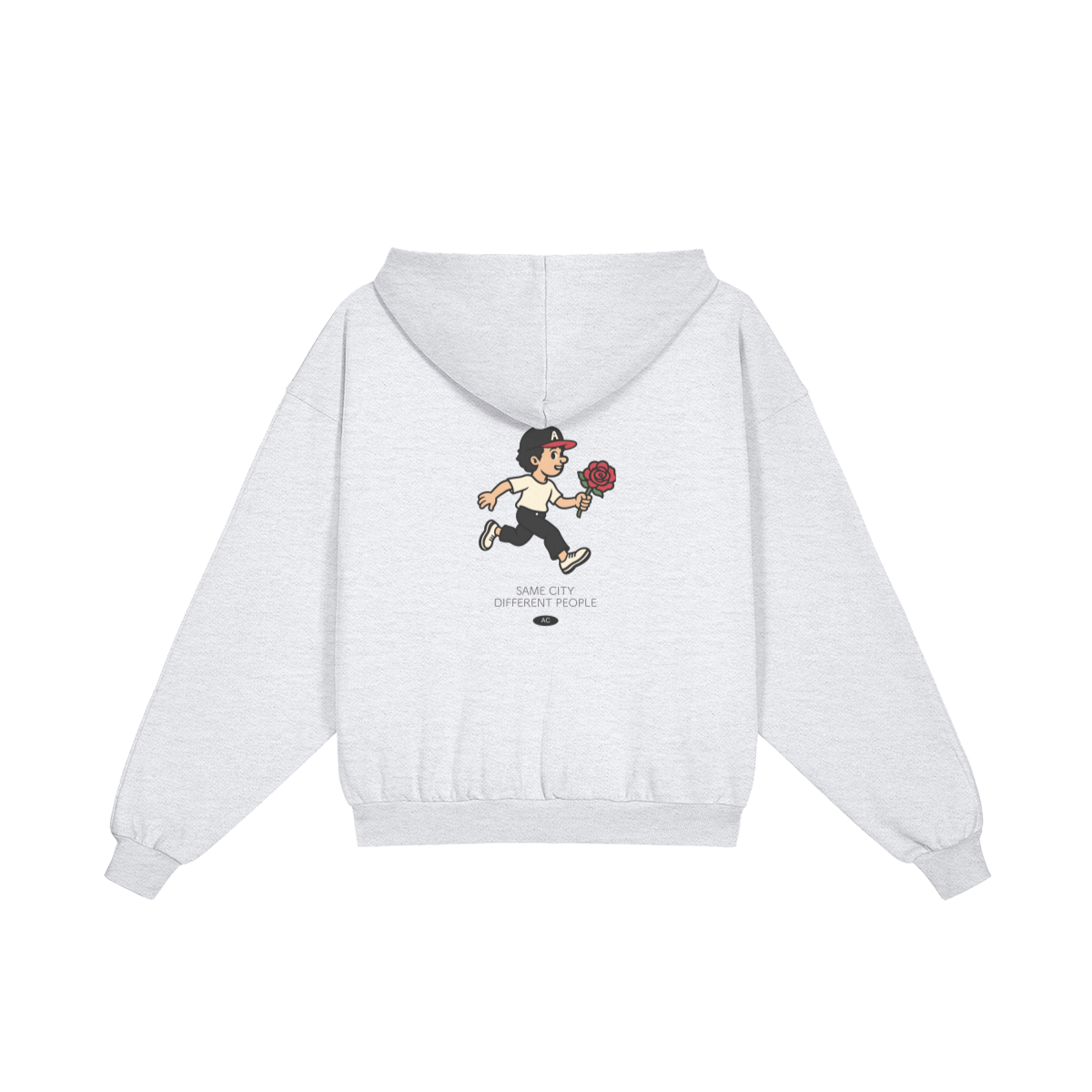 Rose Runner Zip Hoodie in Light Gray, back view