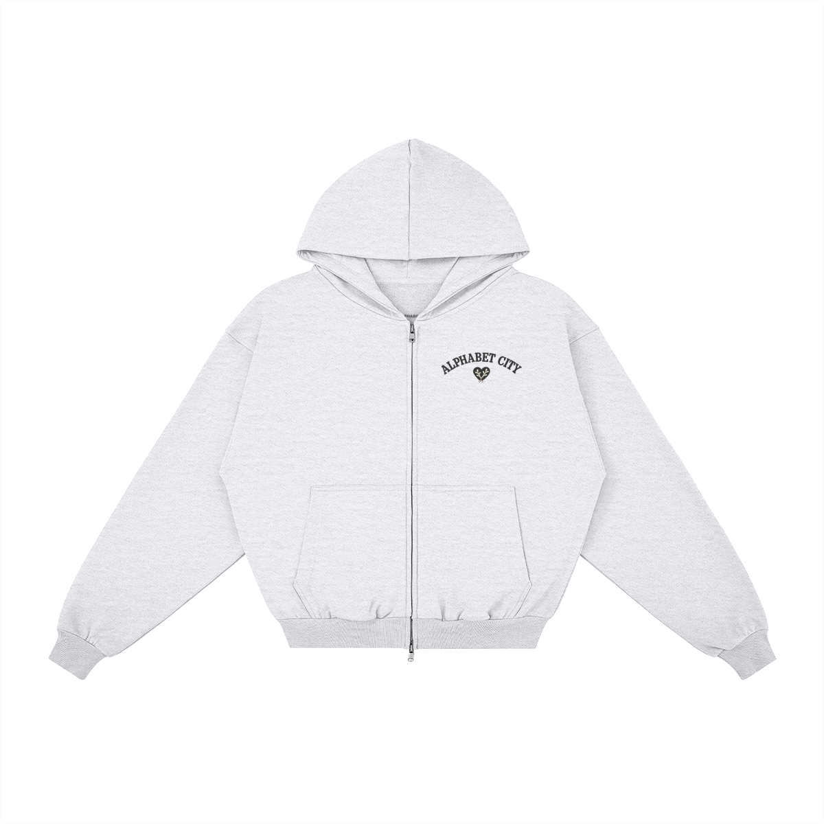 Rose Runner Zip Hoodie in Light Gray, front, angled view