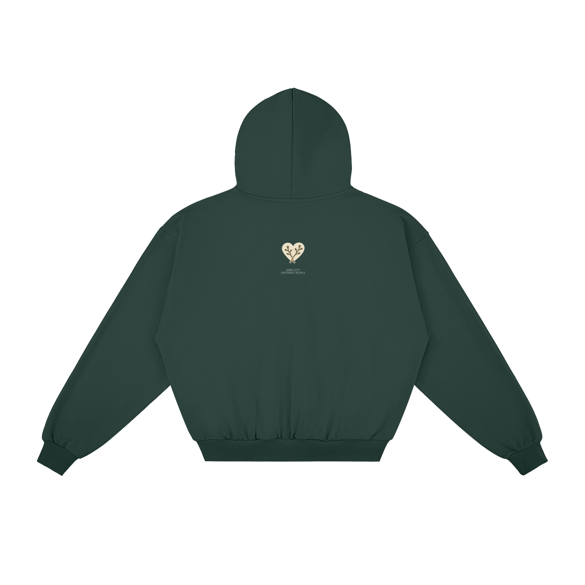 Heart Zip Hoodie in Green, back, angled view