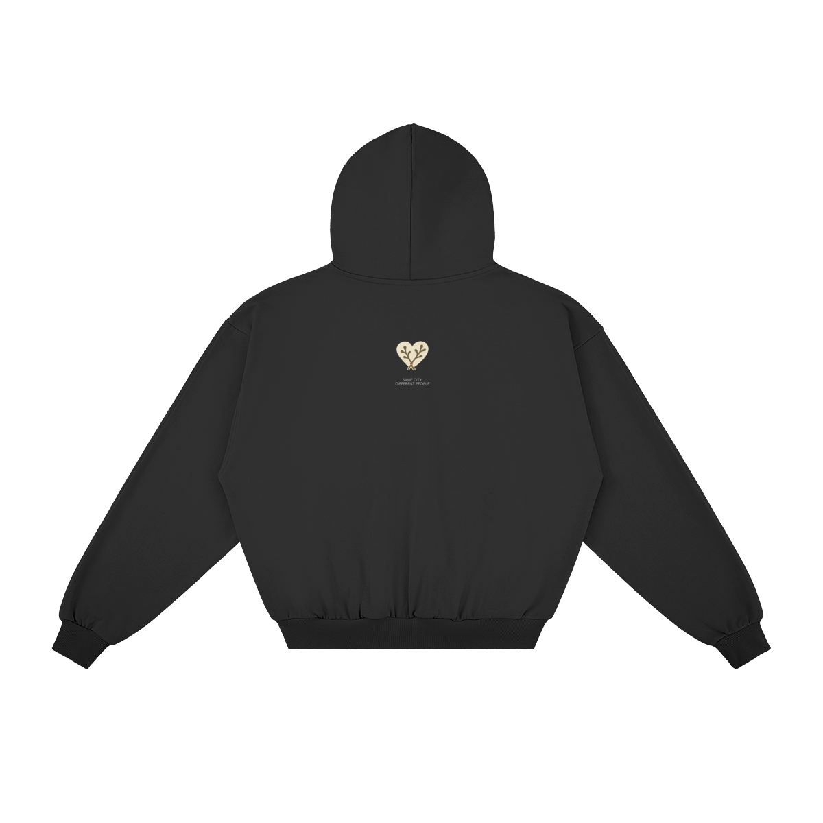 Heart Zip Hoodie in Black, back, angled view