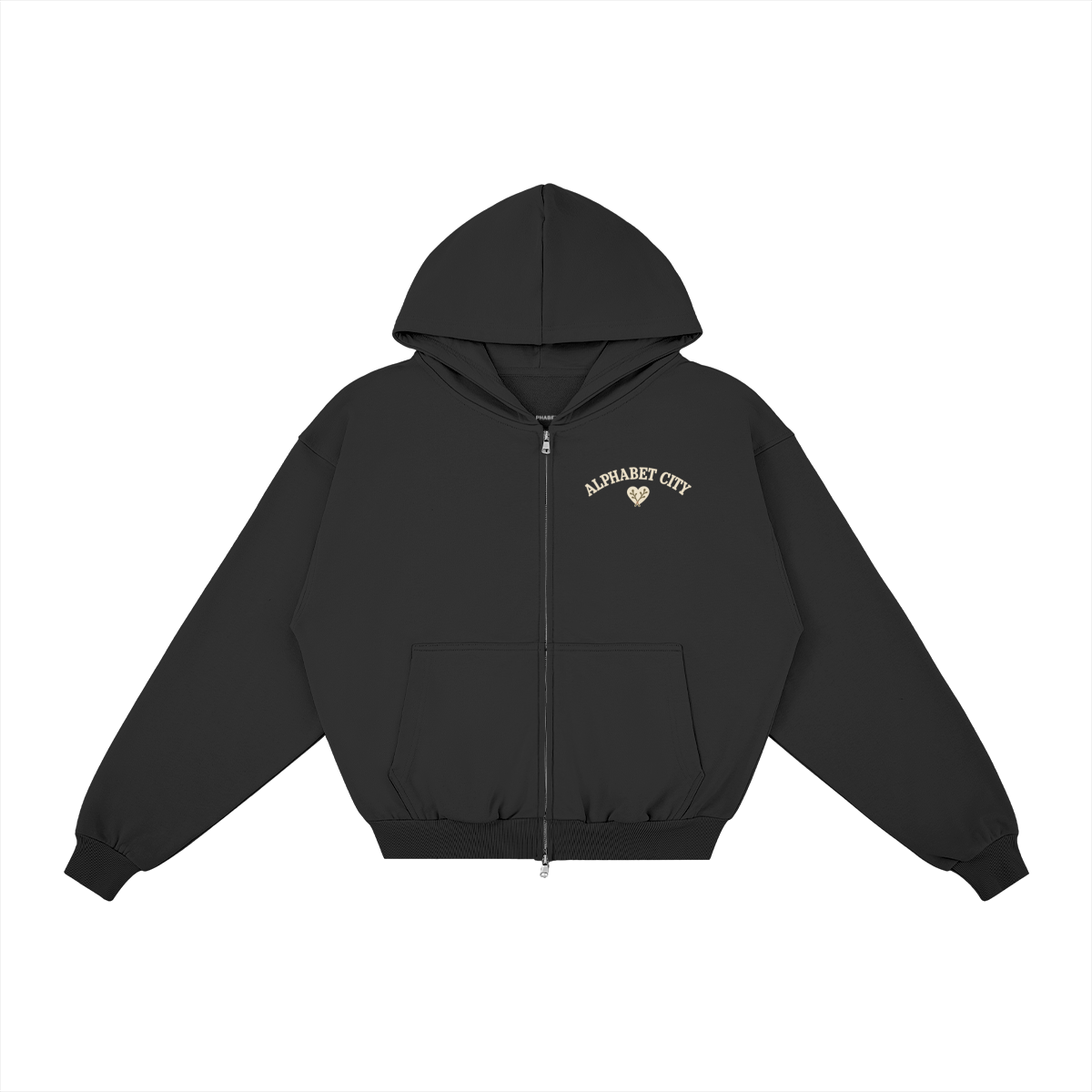 Rose Runner Zip Hoodie in Black, front, angled view