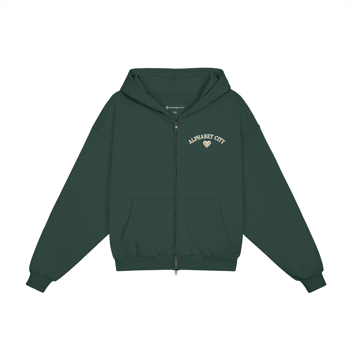Rose Runner Zip Hoodie in Green, front view