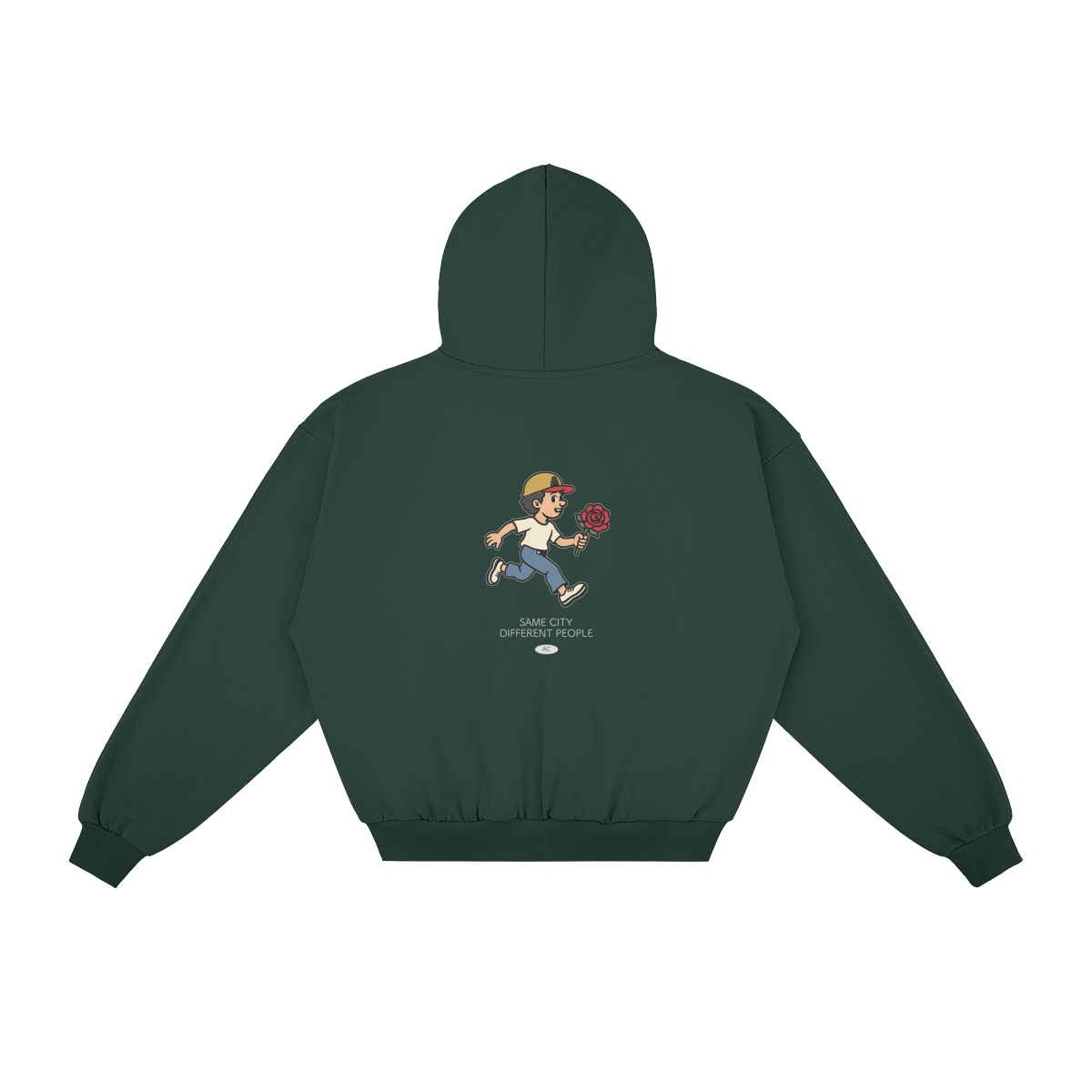 Rose Runner Zip Hoodie in Green, back, angled view