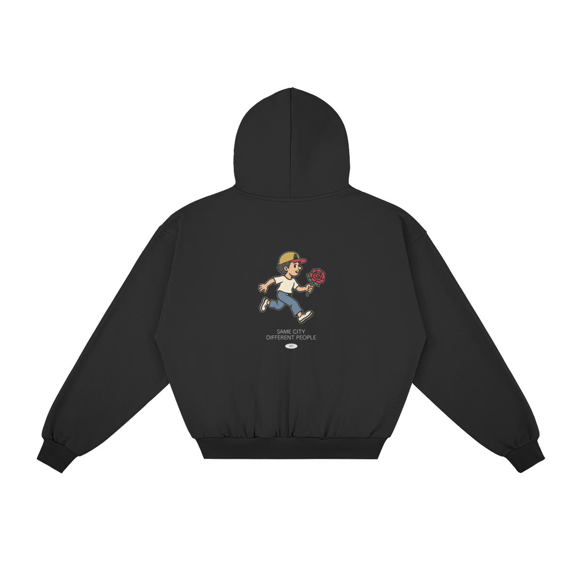 Rose Runner Zip Hoodie in Black, back, angled view