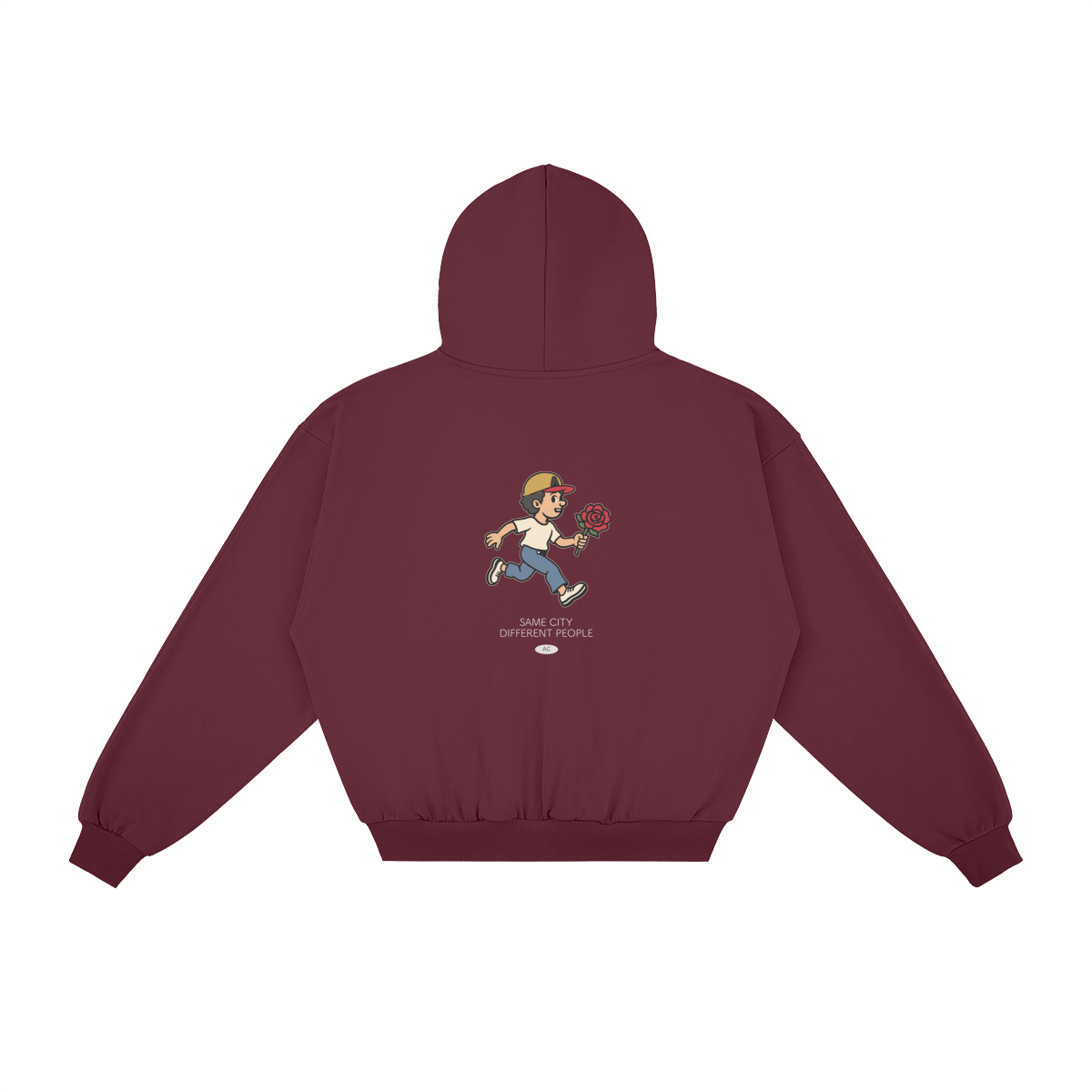Rose Runner Zip Hoodie in Red, back, angled view