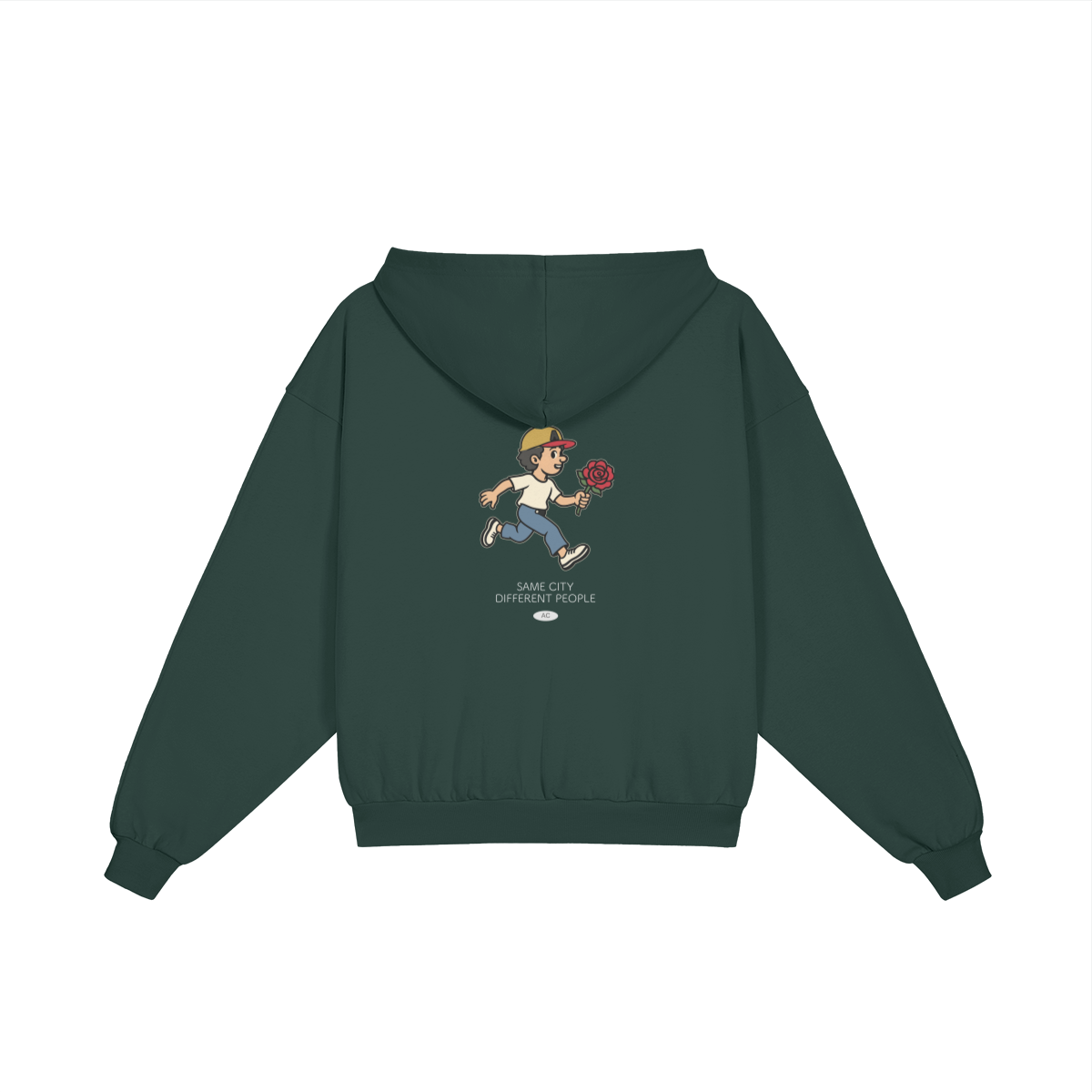 Rose Runner Zip Hoodie in Green, back view