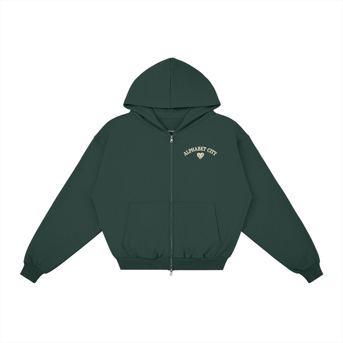 Rose Runner Zip Hoodie in Green, front, angled view