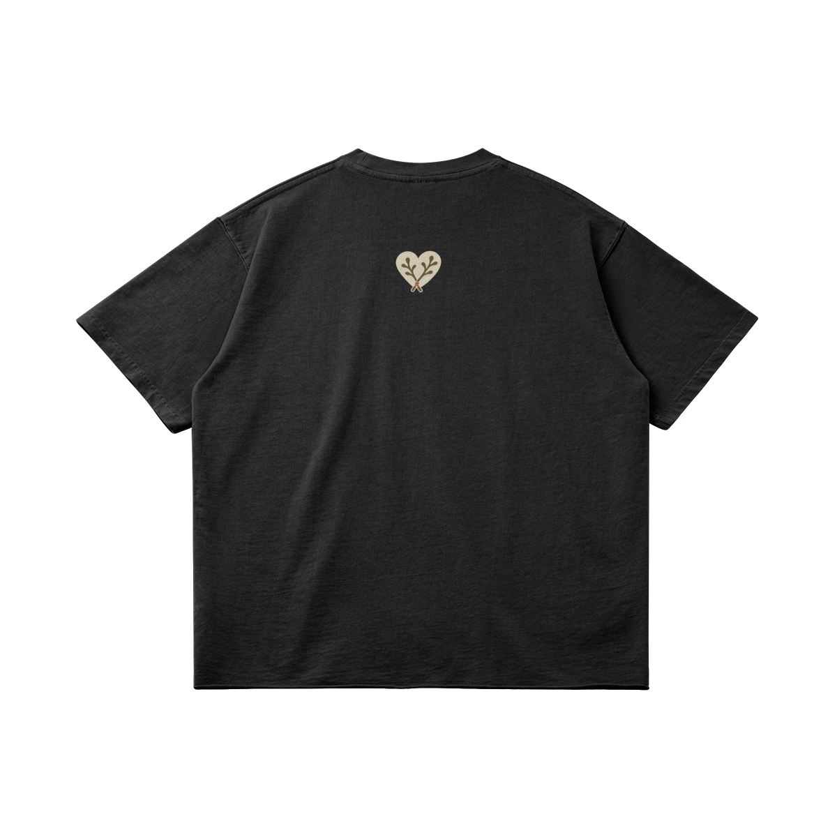Heart Cotton Tee in Faded Black, back, angled view
