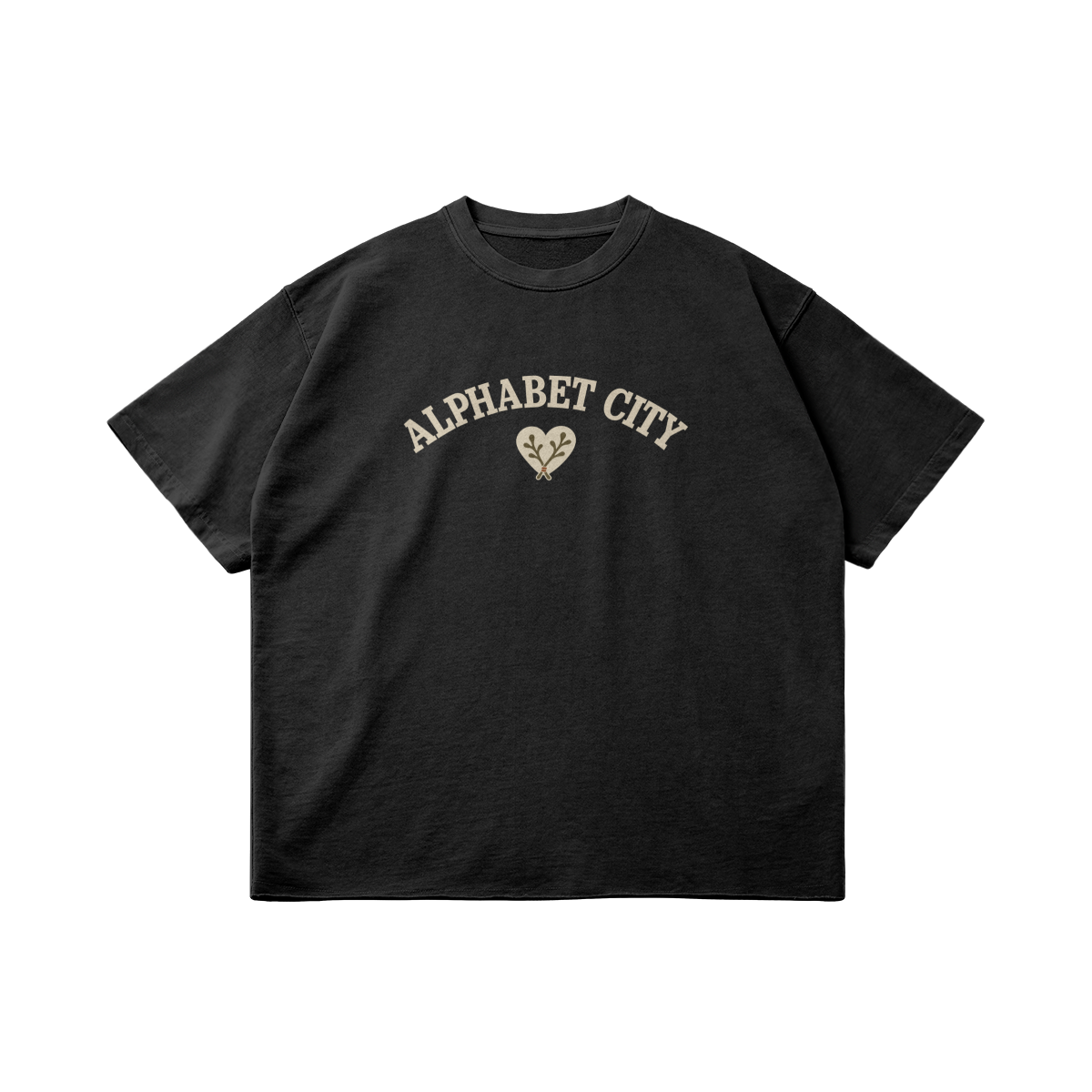 Heart Cotton Tee in Faded Black, front, angled view