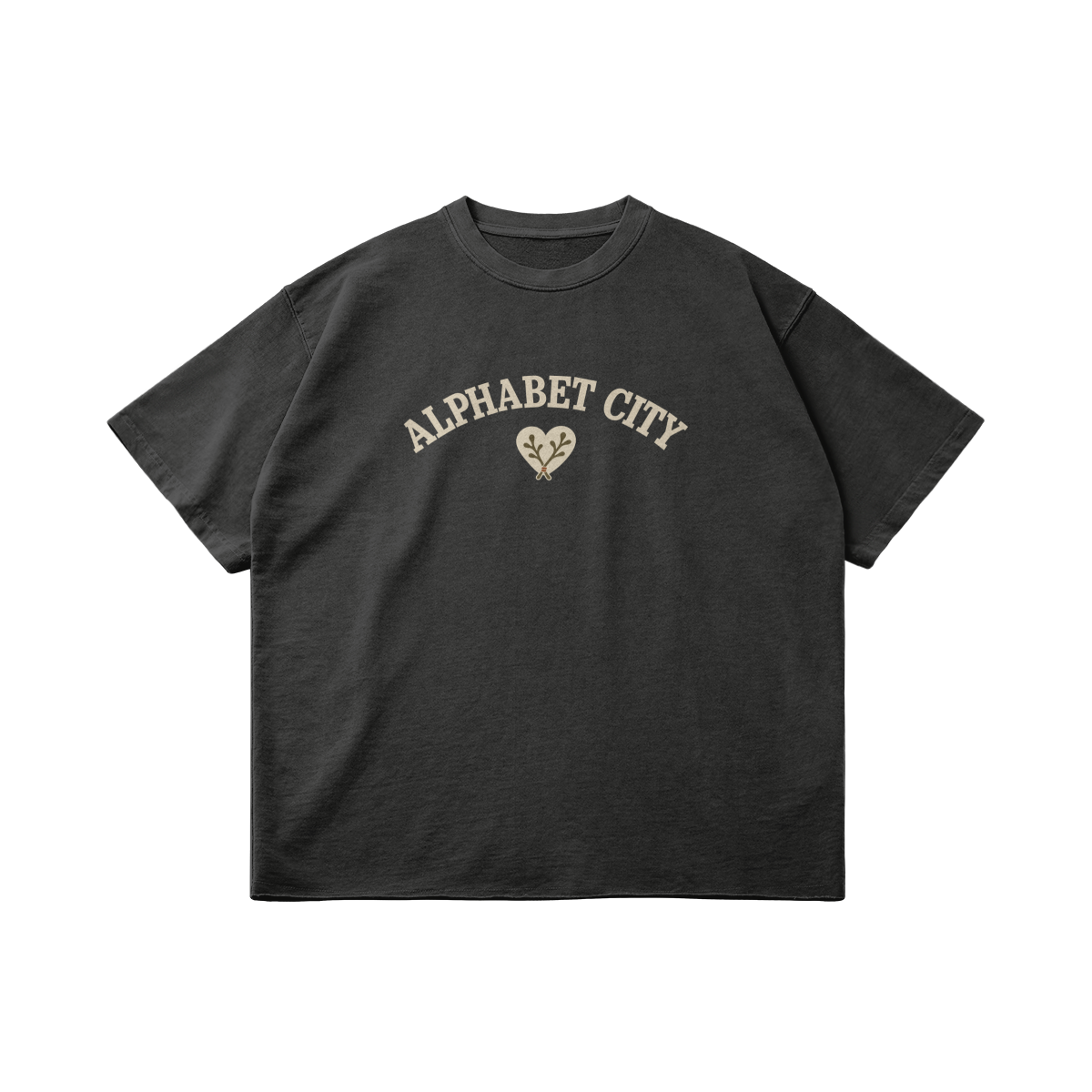 Heart Cotton Tee in Dark Gray, front, angled view