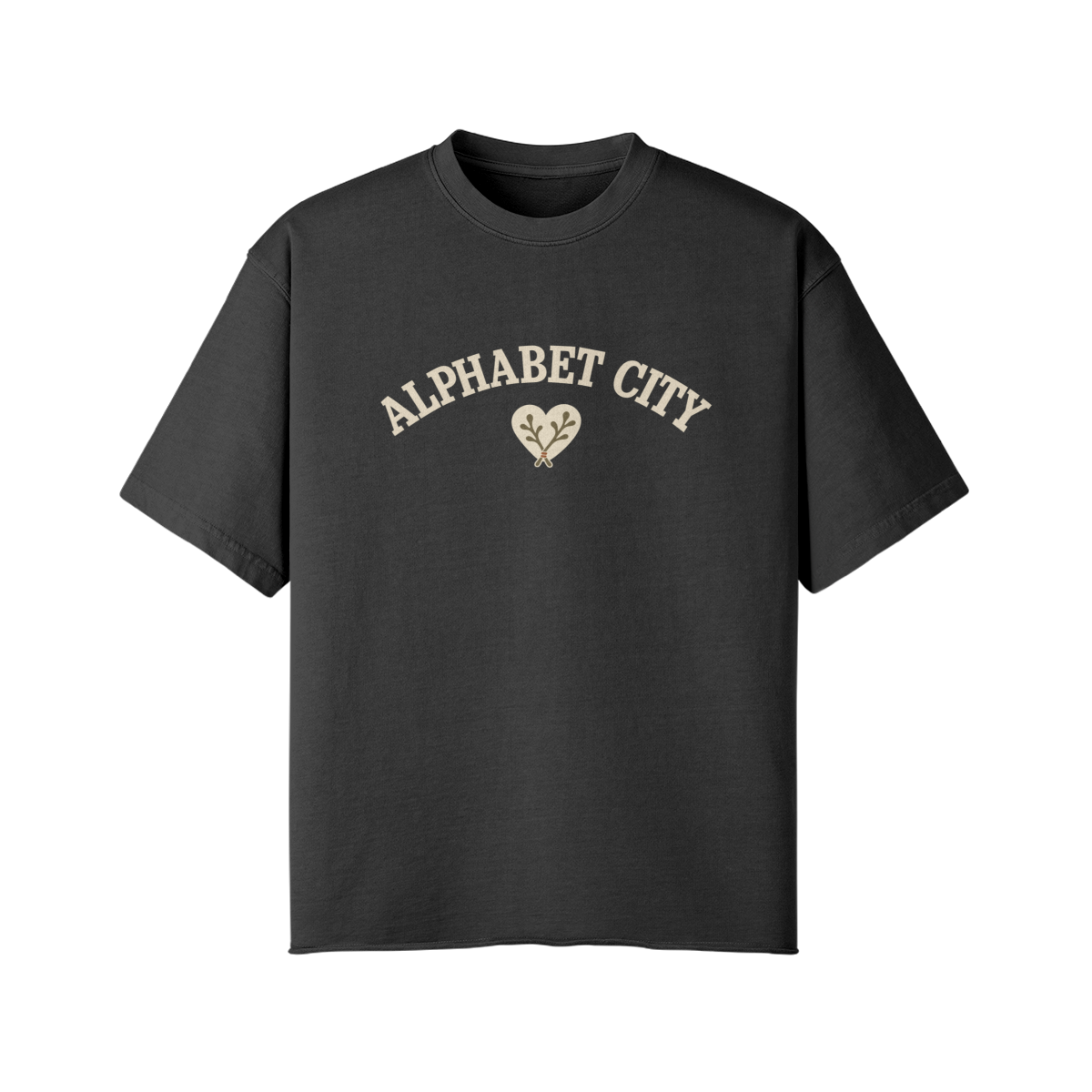 Heart Cotton Tee in Faded Black, front view