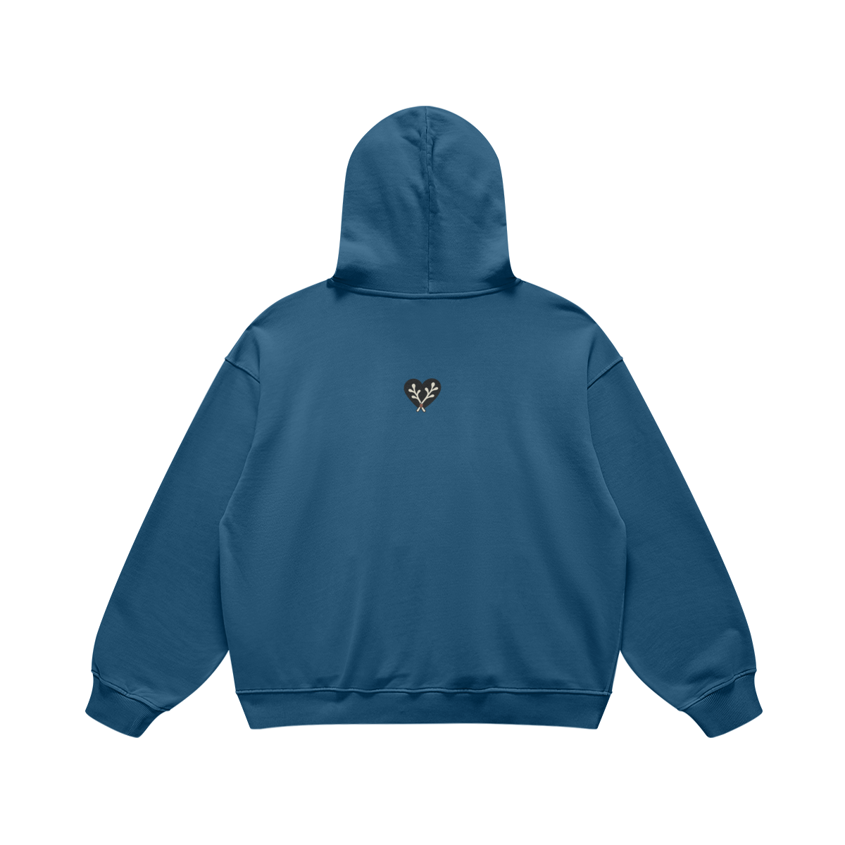 Heart Heavyweight Pullover Hoodie in Kashmir Blue, back, angled view