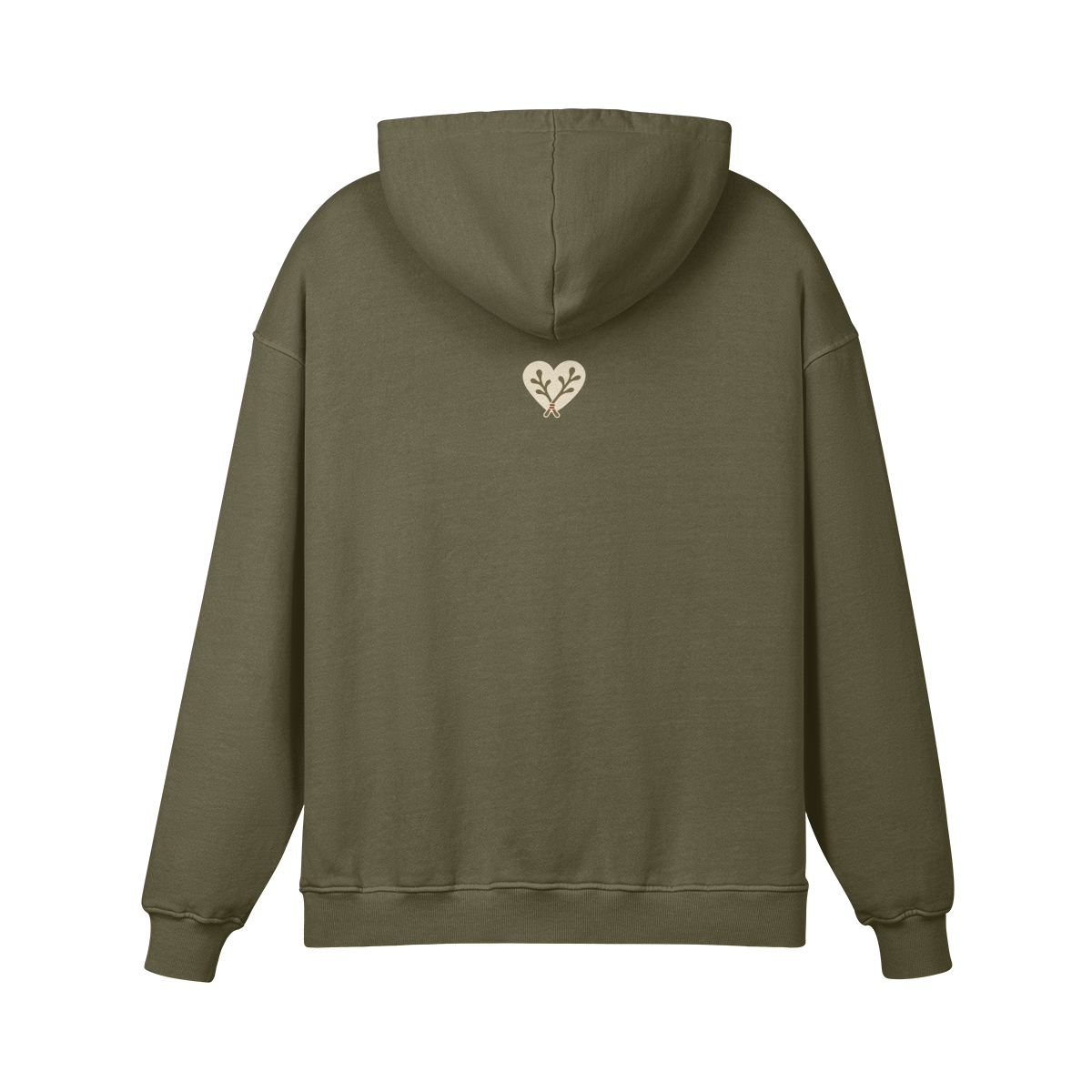 Heart Heavyweight Pullover Hoodie in Olive Green, back view