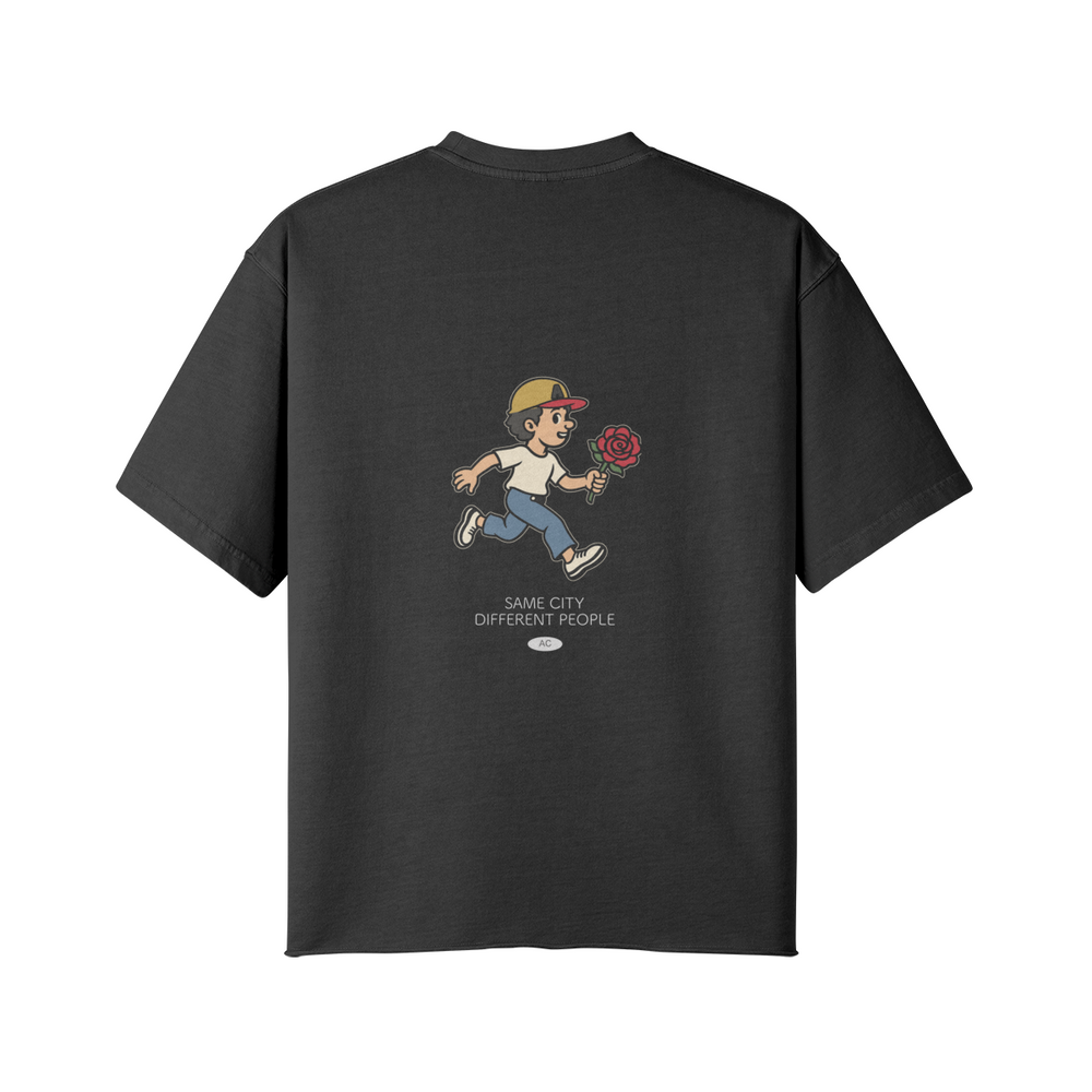 Rose Runner Cotton Tee in Faded Black, back view