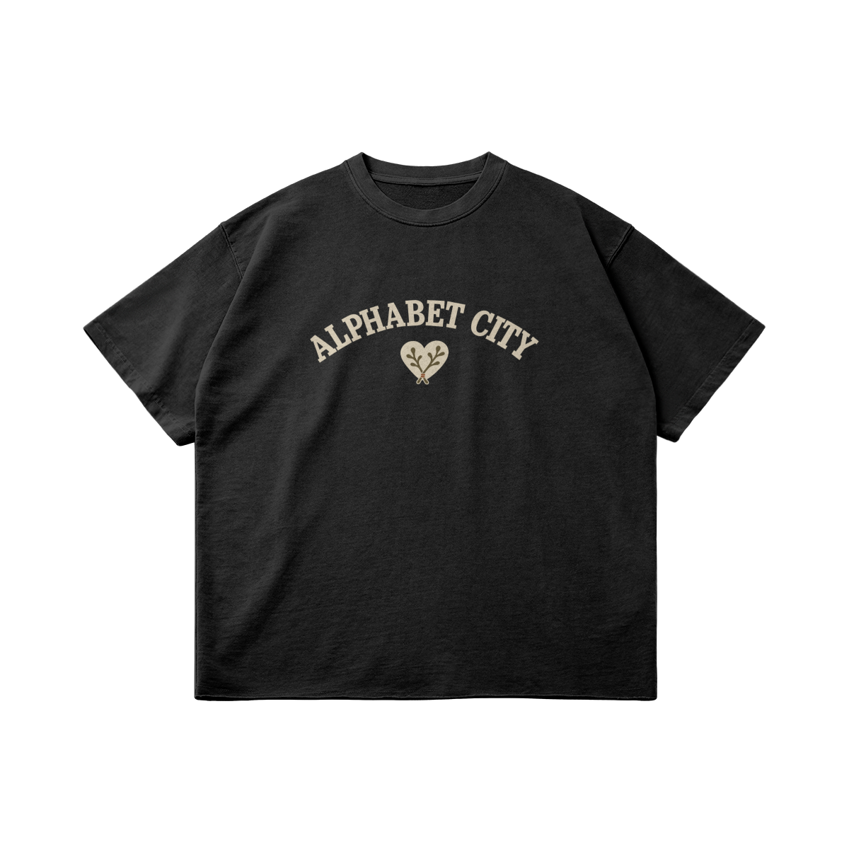 Rose Runner Cotton Tee in Faded Black, front, angled view