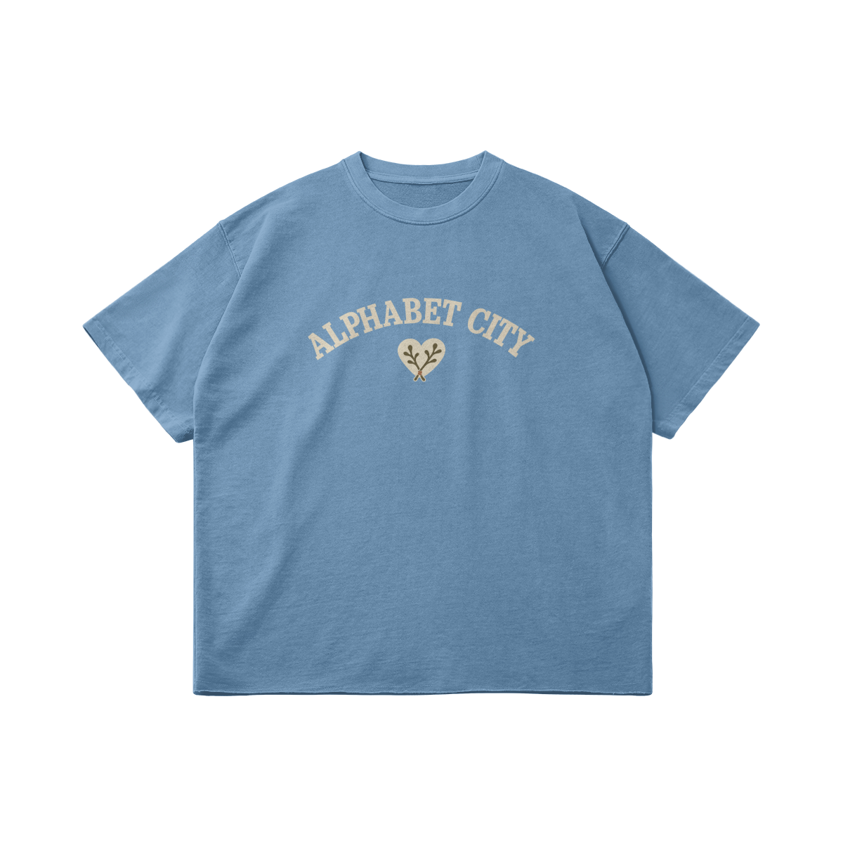 Rose Runner Cotton Tee in Slate Blue, front, angled view