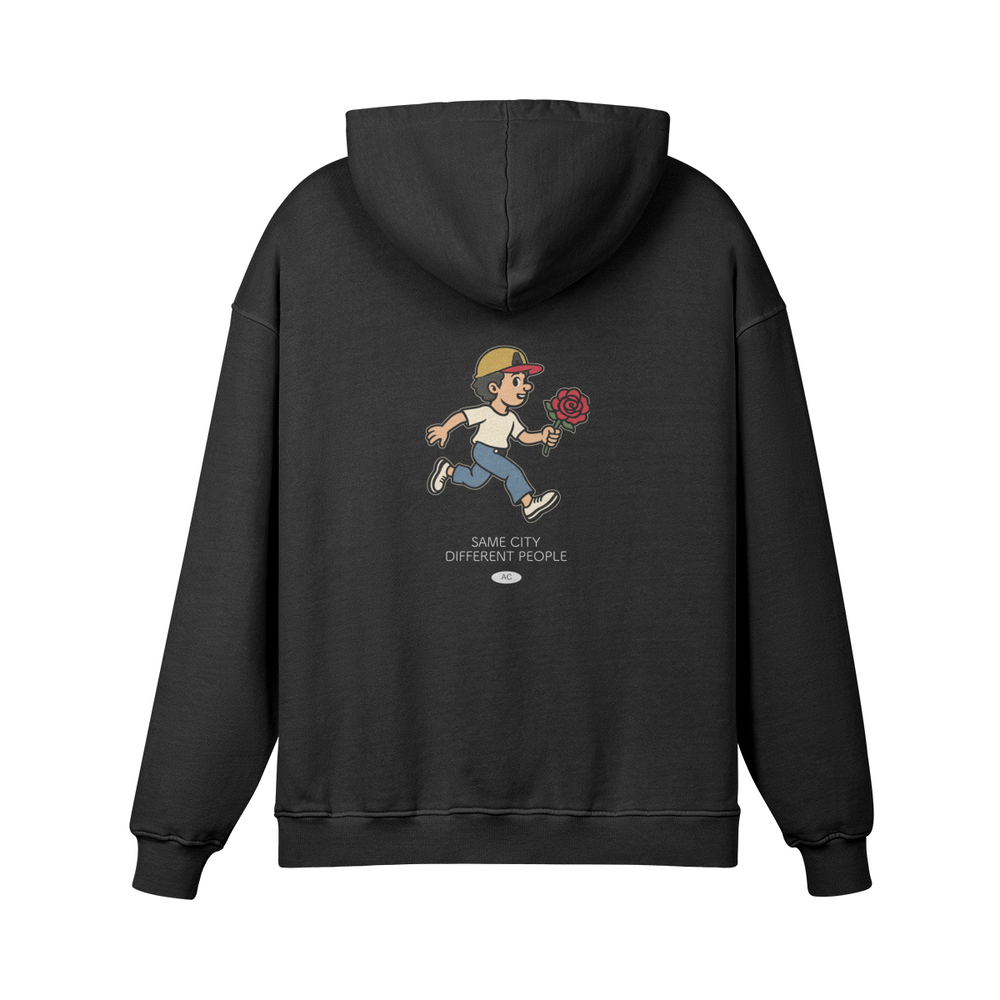 Rose Runner Heavyweight Pullover Hoodie in Faded Black, back view