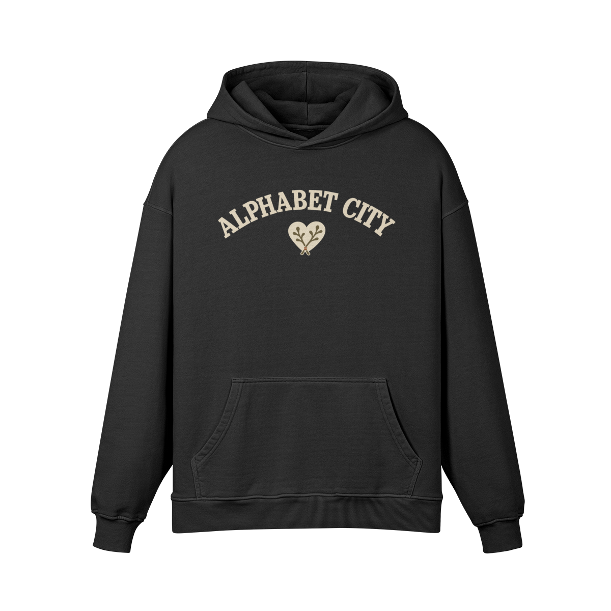 Rose Runner Heavyweight Pullover Hoodie — Rose Runner Heavyweight Pullover Hoodie in Faded Black, front view