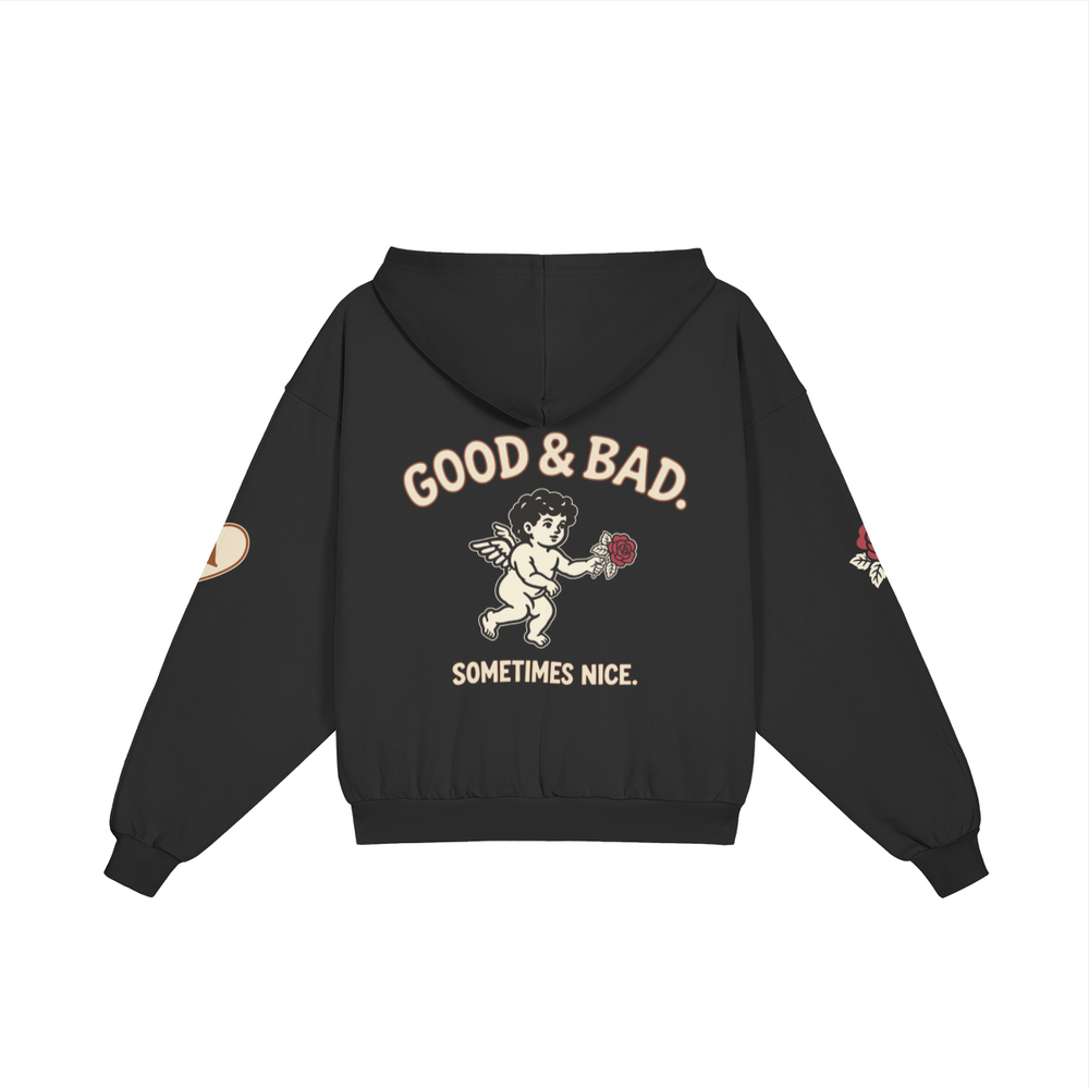 Good&Bad Zip Hoodie in Black, back view
