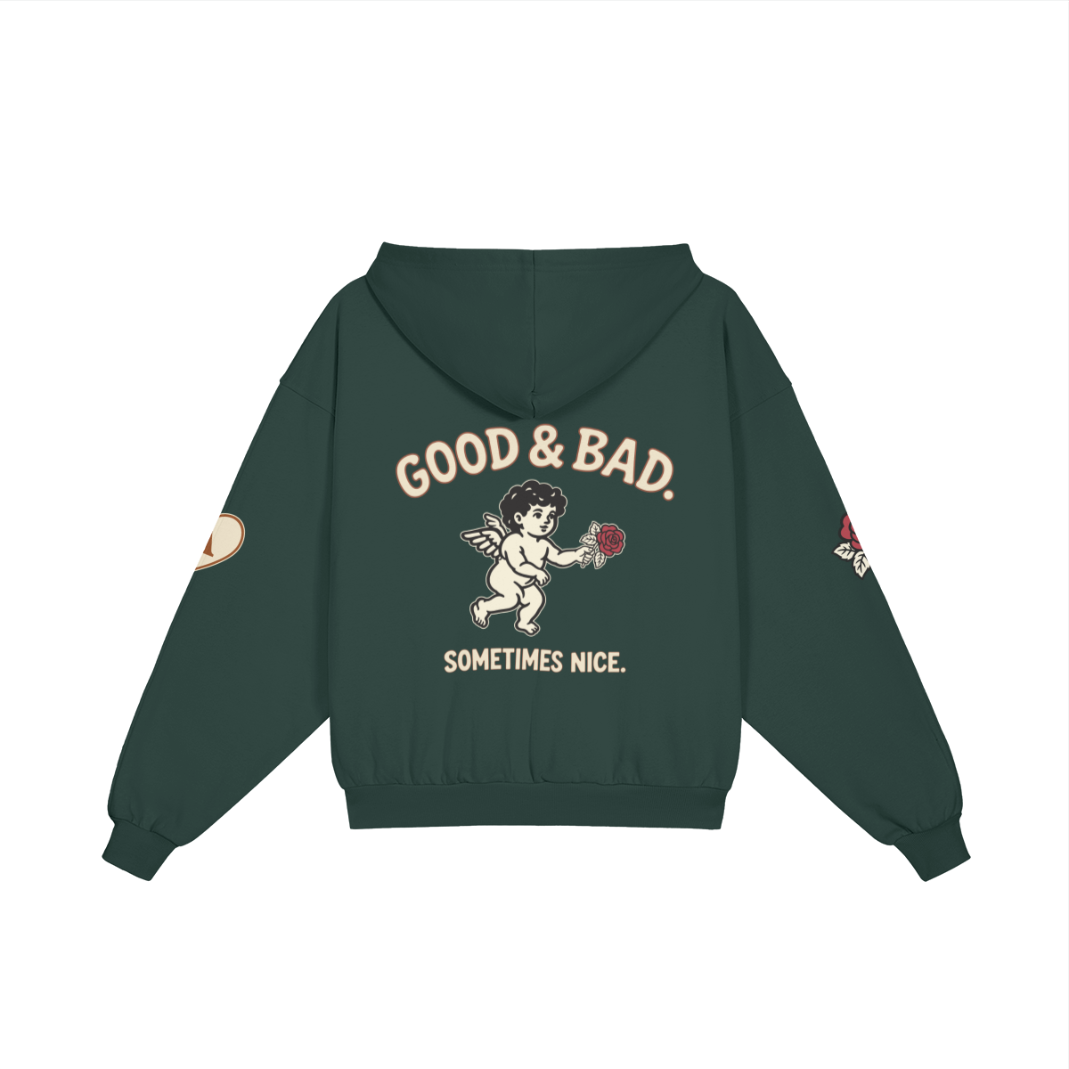 Good&Bad Zip Hoodie in Green, back view