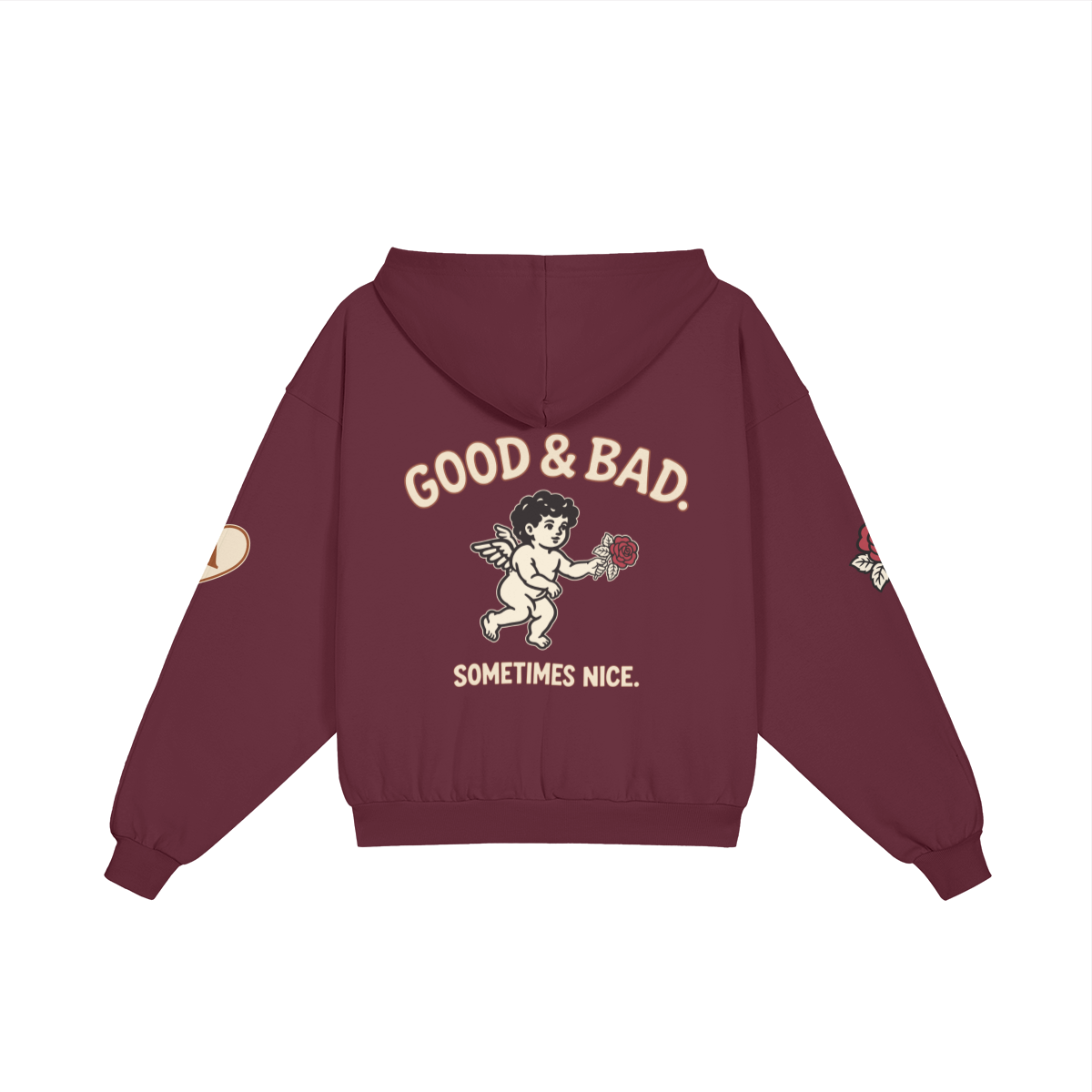 Good&Bad Zip Hoodie in Red, back view