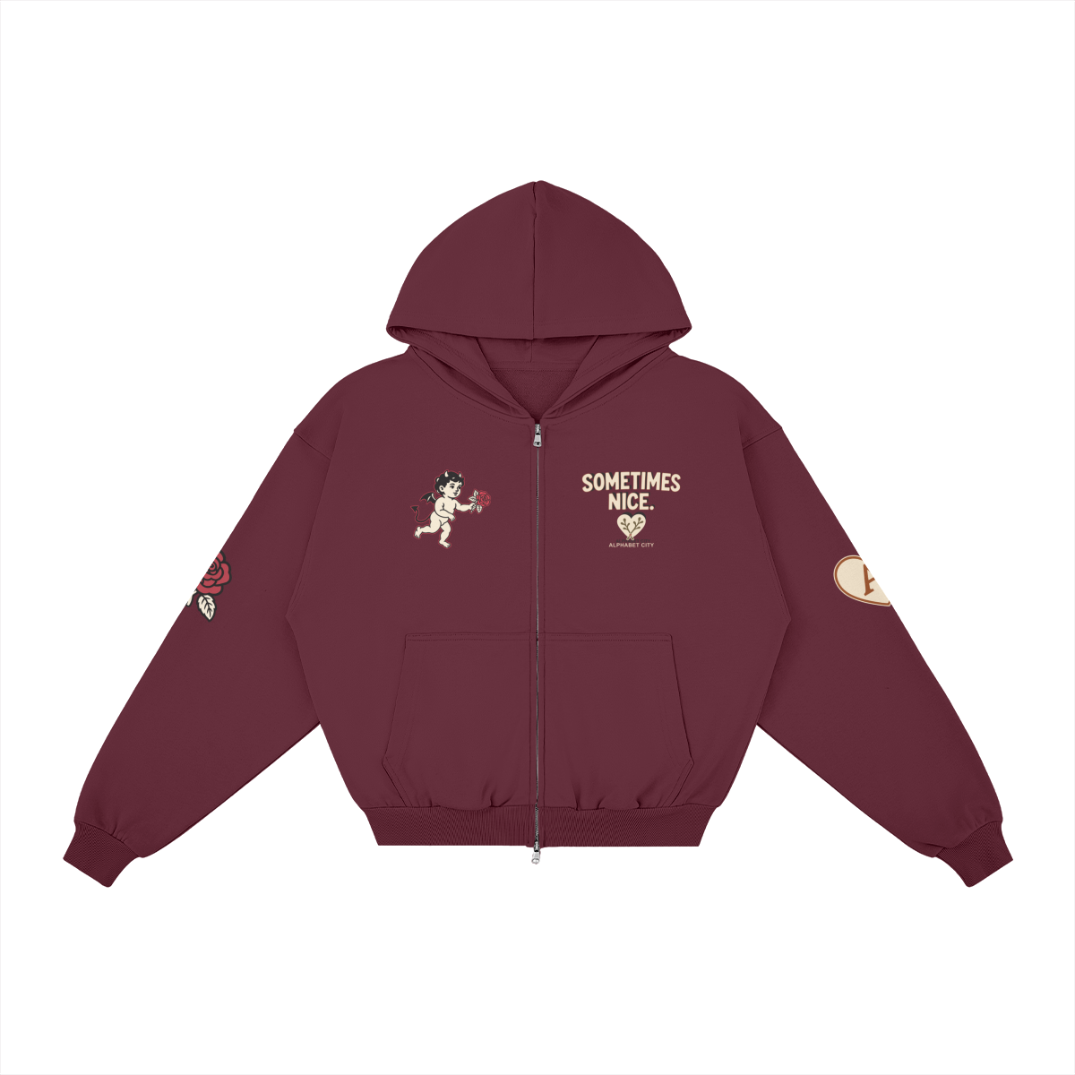 Good&Bad Zip Hoodie in Red, front, angled view