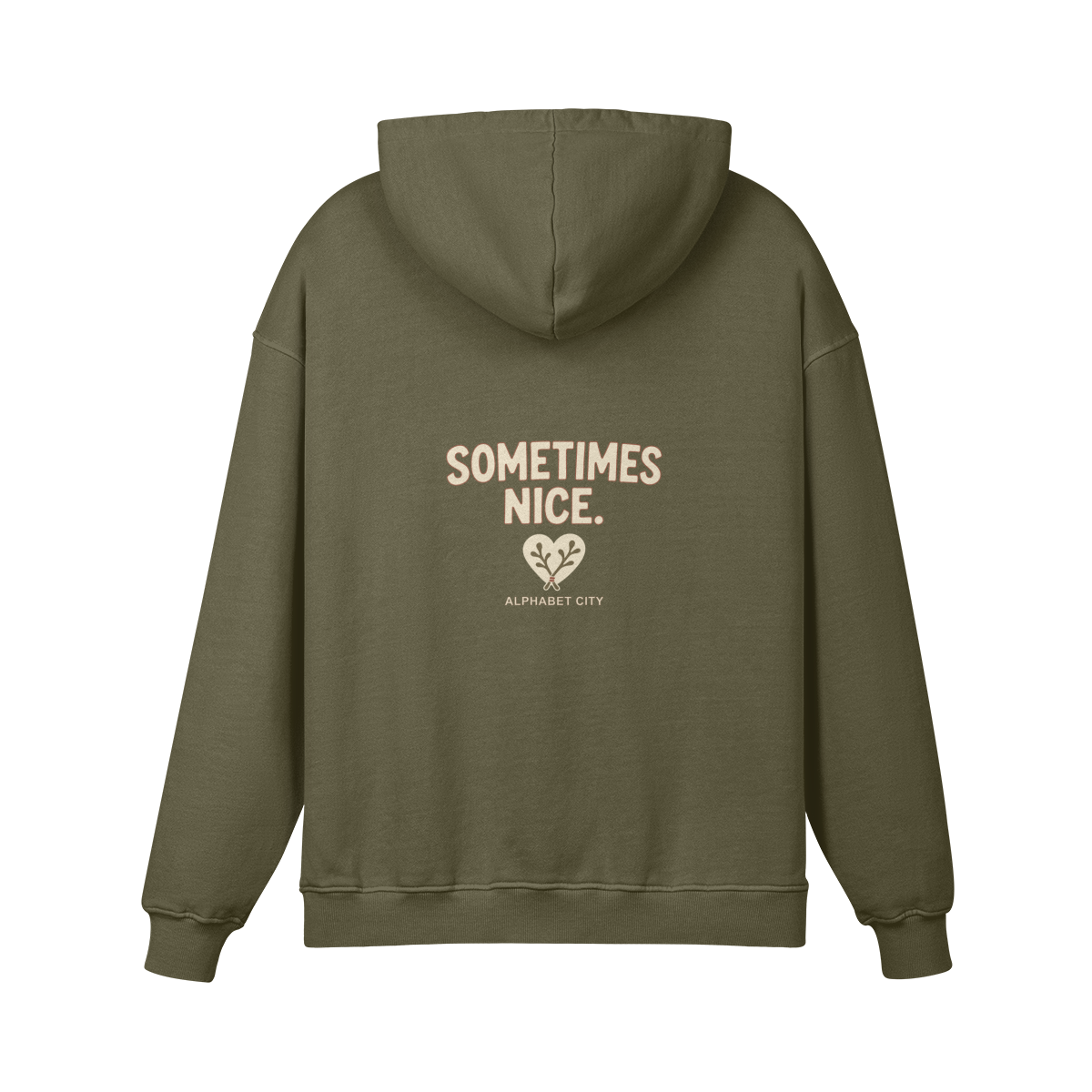 Good&Bad Heavyweight Pullover Hoodie in Olive Green, back view