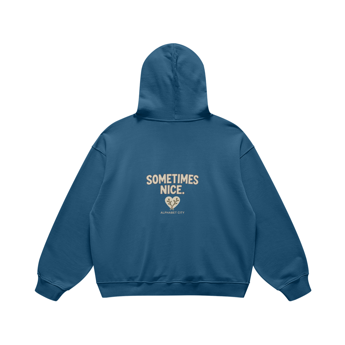 Good&Bad Heavyweight Pullover Hoodie in Kashmir Blue, back, angled view