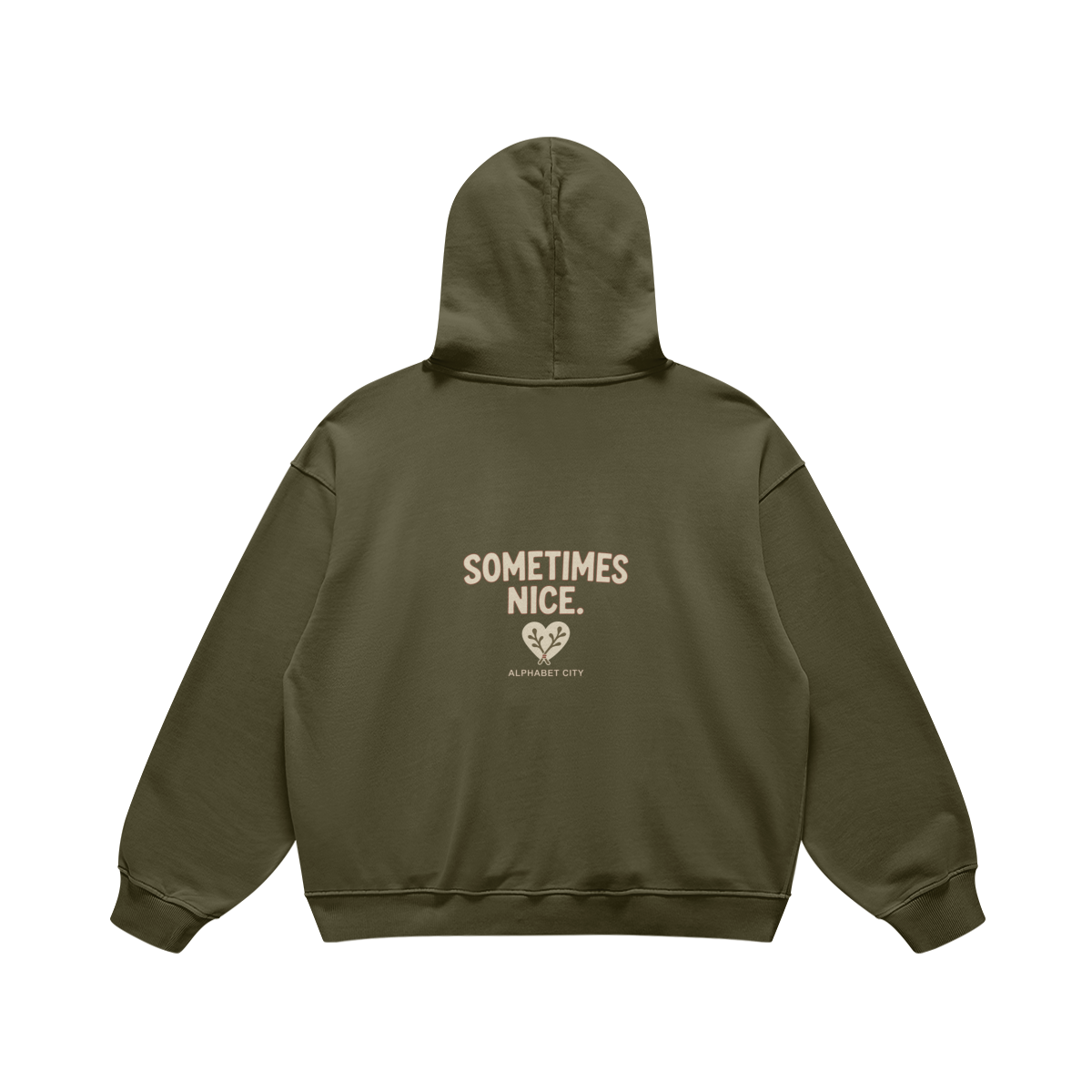 Good&Bad Heavyweight Pullover Hoodie in Olive Green, back, angled view