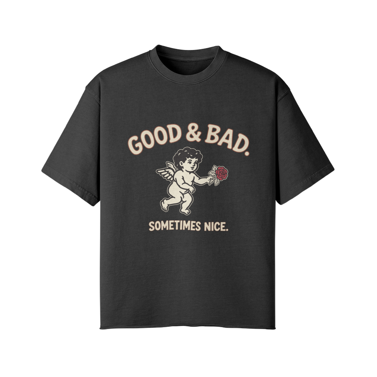 Good&Bad Cotton Tee in Faded Black, front view