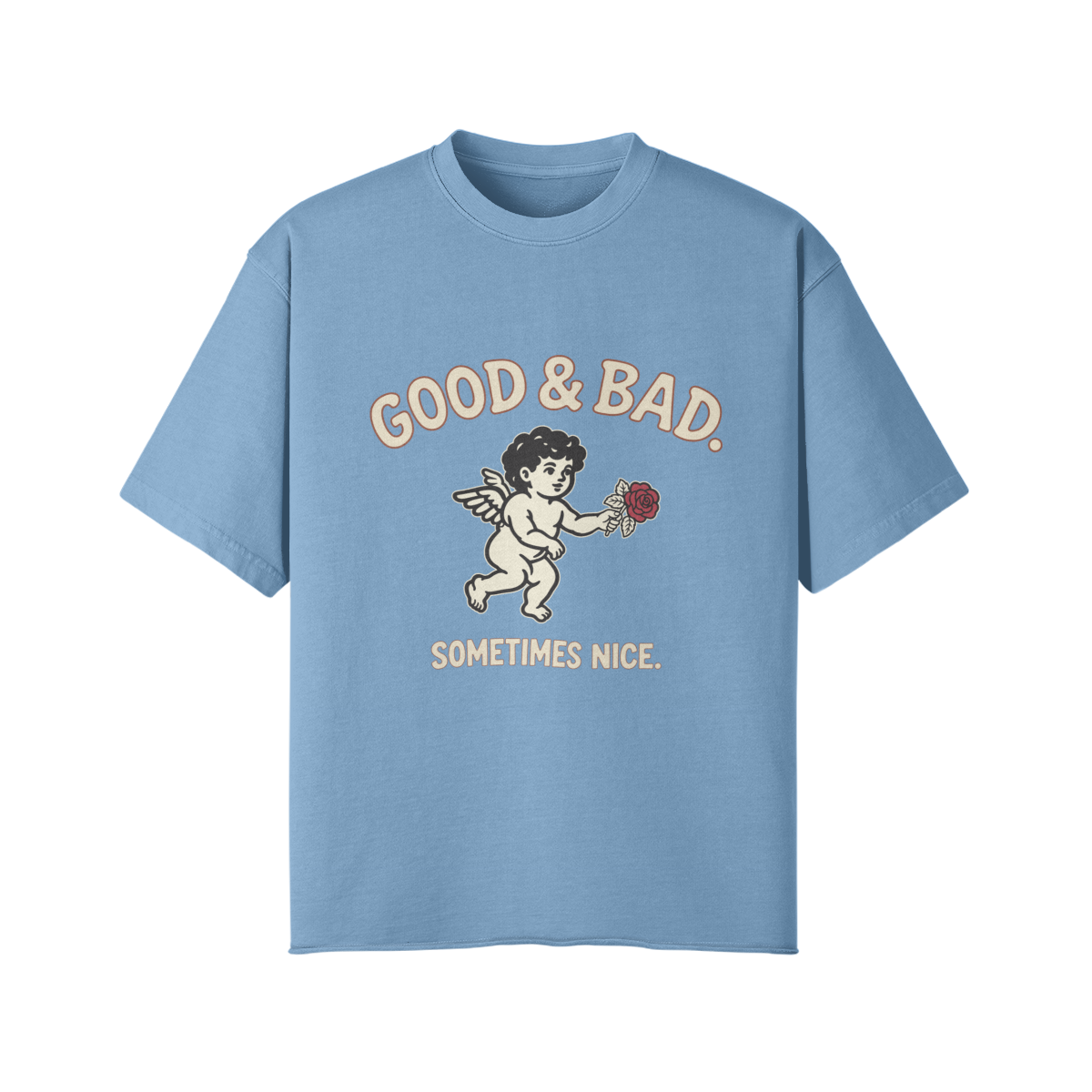 Good&Bad Cotton Tee in Slate Blue, front view