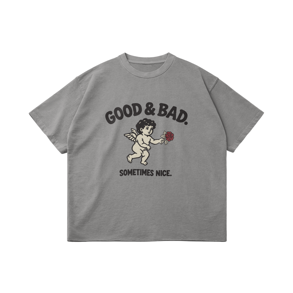 Good&Bad Cotton Tee in Light Gray, front, angled view