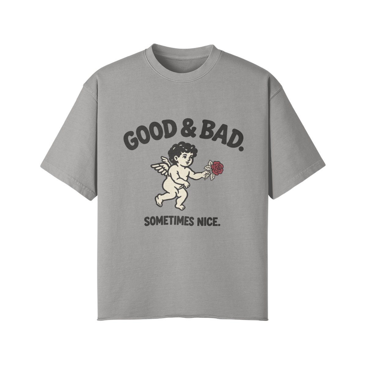 Good&Bad Cotton Tee in Light Gray, front view