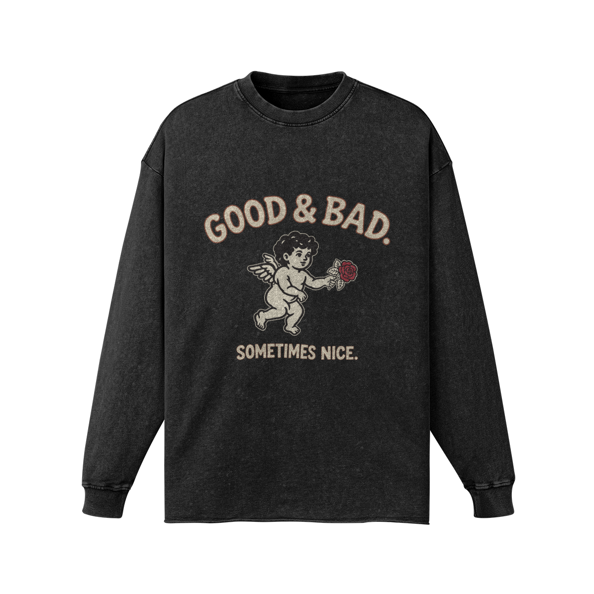 Good&Bad Long Sleeve Tee — Good&Bad Long Sleeve Tee in Faded Black, front view