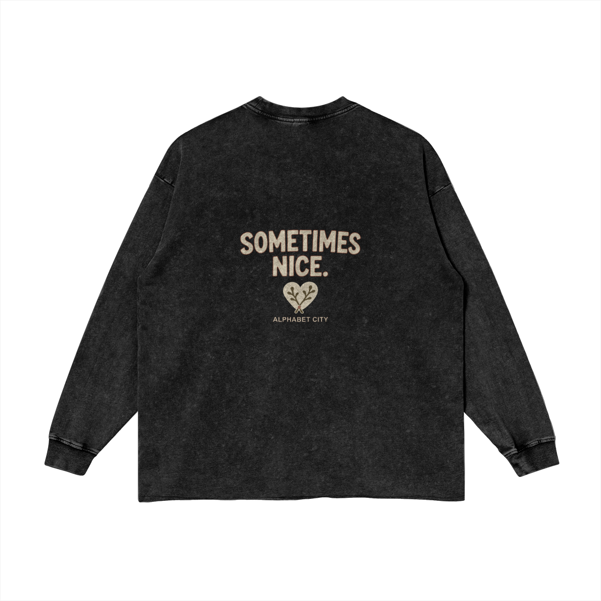 Good&Bad Long Sleeve Tee in Faded Black, back, angled view